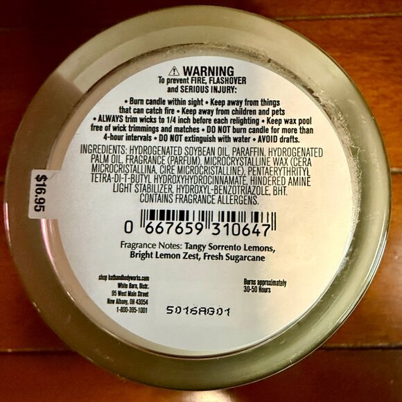NEW SUGARED LEMON ZEST Single Wick Candle 8oz Bath & Body Works - Picture 3 of 3